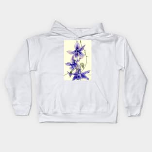 Blue Columbine (aquilegia) flowers watercolour painting Kids Hoodie